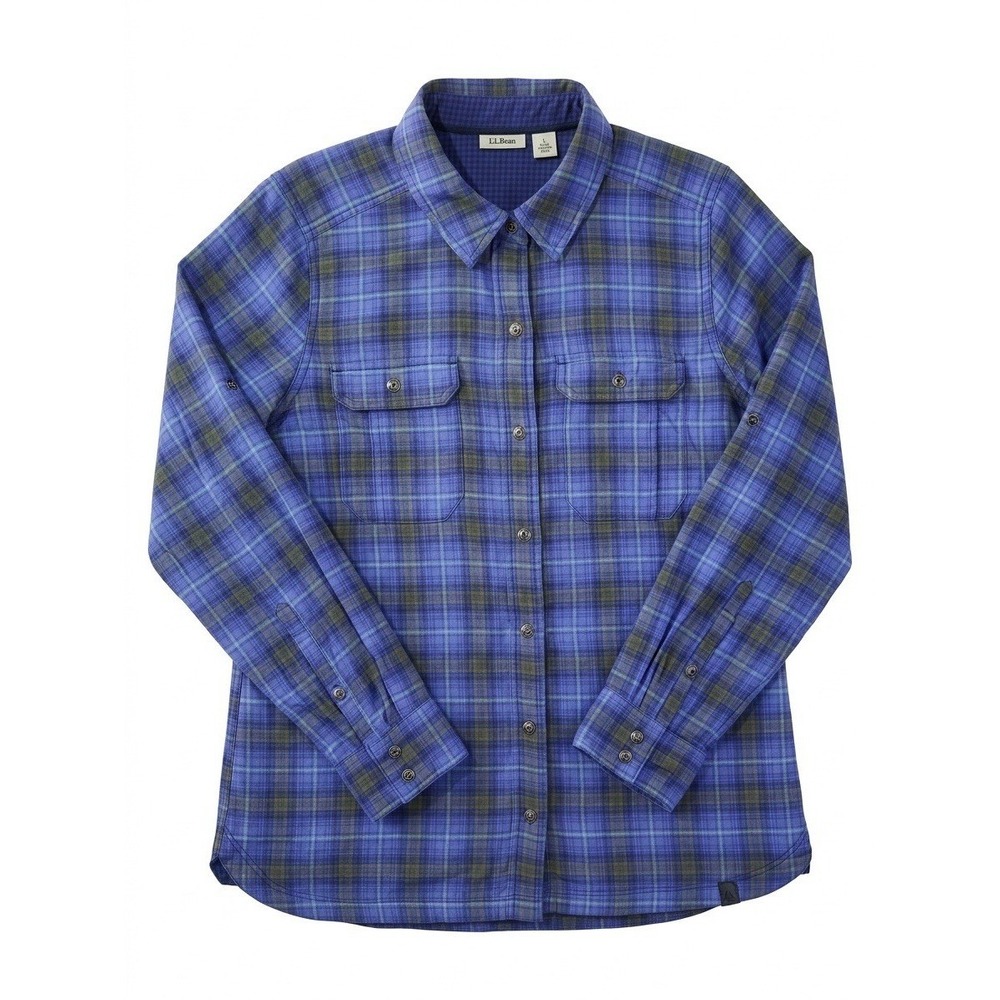LL Bean Womens Small S Plaid Button Up Shirt Trail Outdoor Blue Purple Nylon